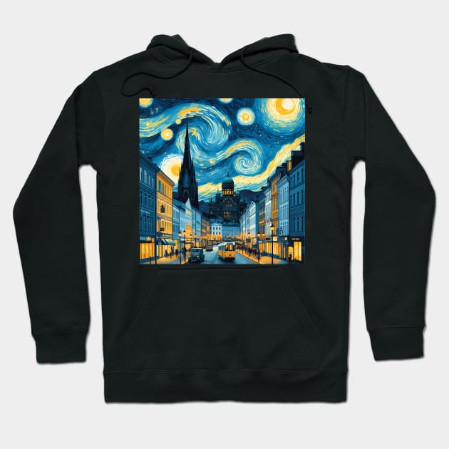 Helsinki, Finland, in the style of Vincent van Gogh's Starry Night Hoodie by CreativeSparkzz